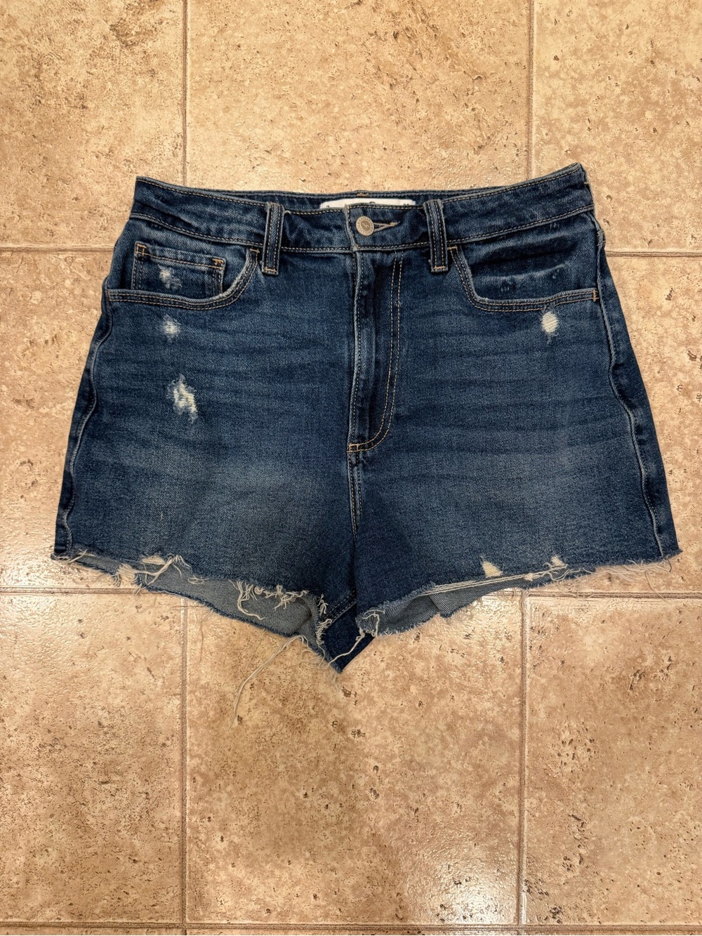 Women’s Dark Blue Distressed Denim Shorts